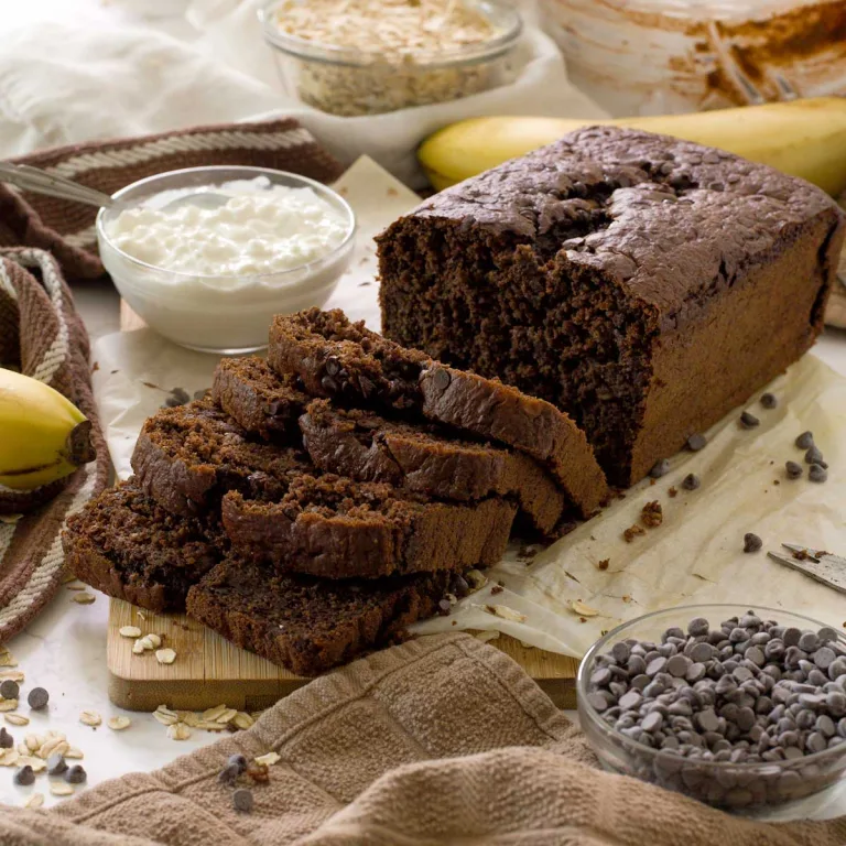 How to make a moist & delicious gluten-free double chocolate chip cottage cheese banana bread w/ oat flour naturally sweetened w/ honey