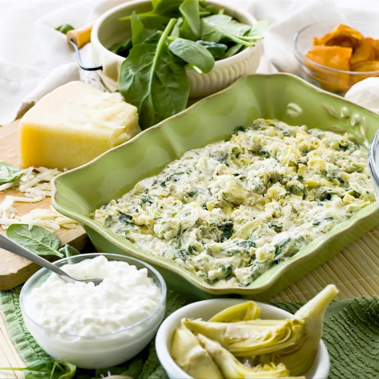 How to make a creamy, healthy cottage cheese spinach artichoke dip w/ greek yogurt, artichokes, spinach, garlic, mozzarella & parmesan cheese