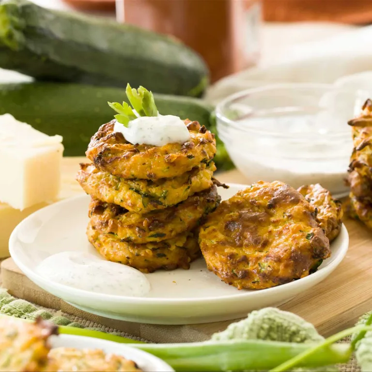 How to make crispy parmesan zucchini fritters in an air fryer or pan fried w/ creamy cottage cheese, greek yogurt, dill, and parsley dip