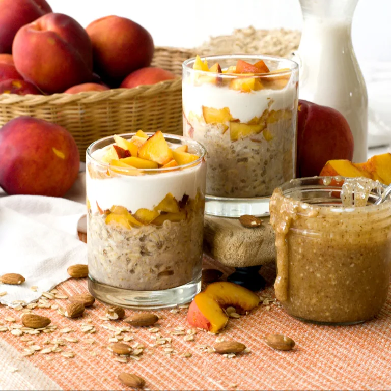 how to make Peaches and Cream Healthy Overnight Oats Honey Greek Yogurt recipe