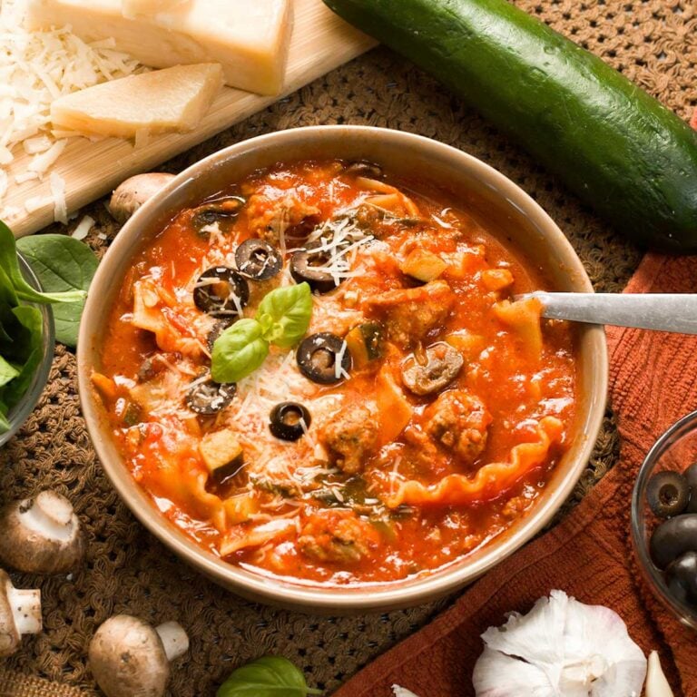Gluten-Free Ground Turkey Lasagna Soup in a bowl.