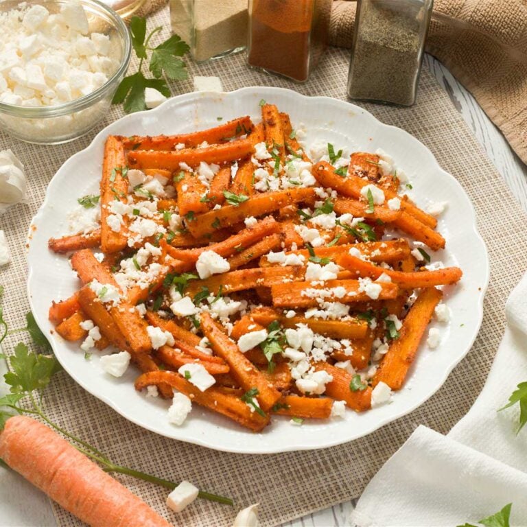 Roasted Carrots with Feta Cheese on a plate.