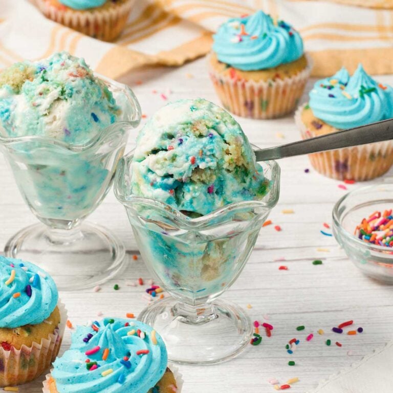 Funfetti birthday cake cottage cheese ice cream in a bowl.