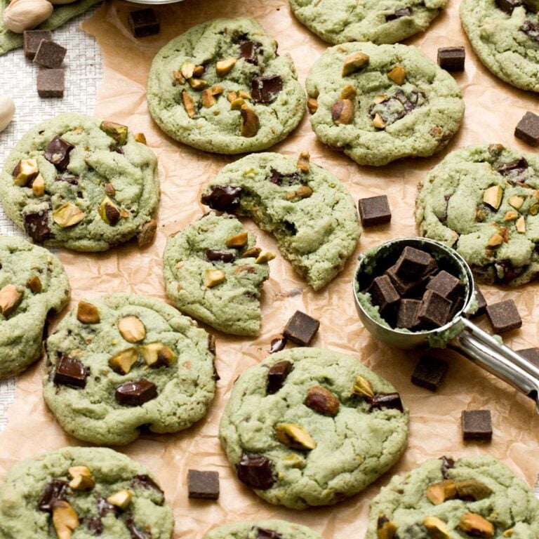 The best pistachio cookies with chocolate chips made gluten-free with almond flour.
