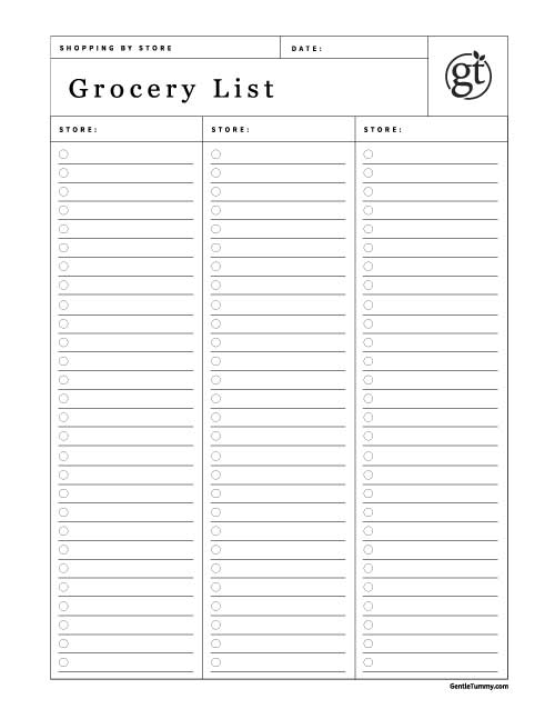 Weekly grocery shopping list.
