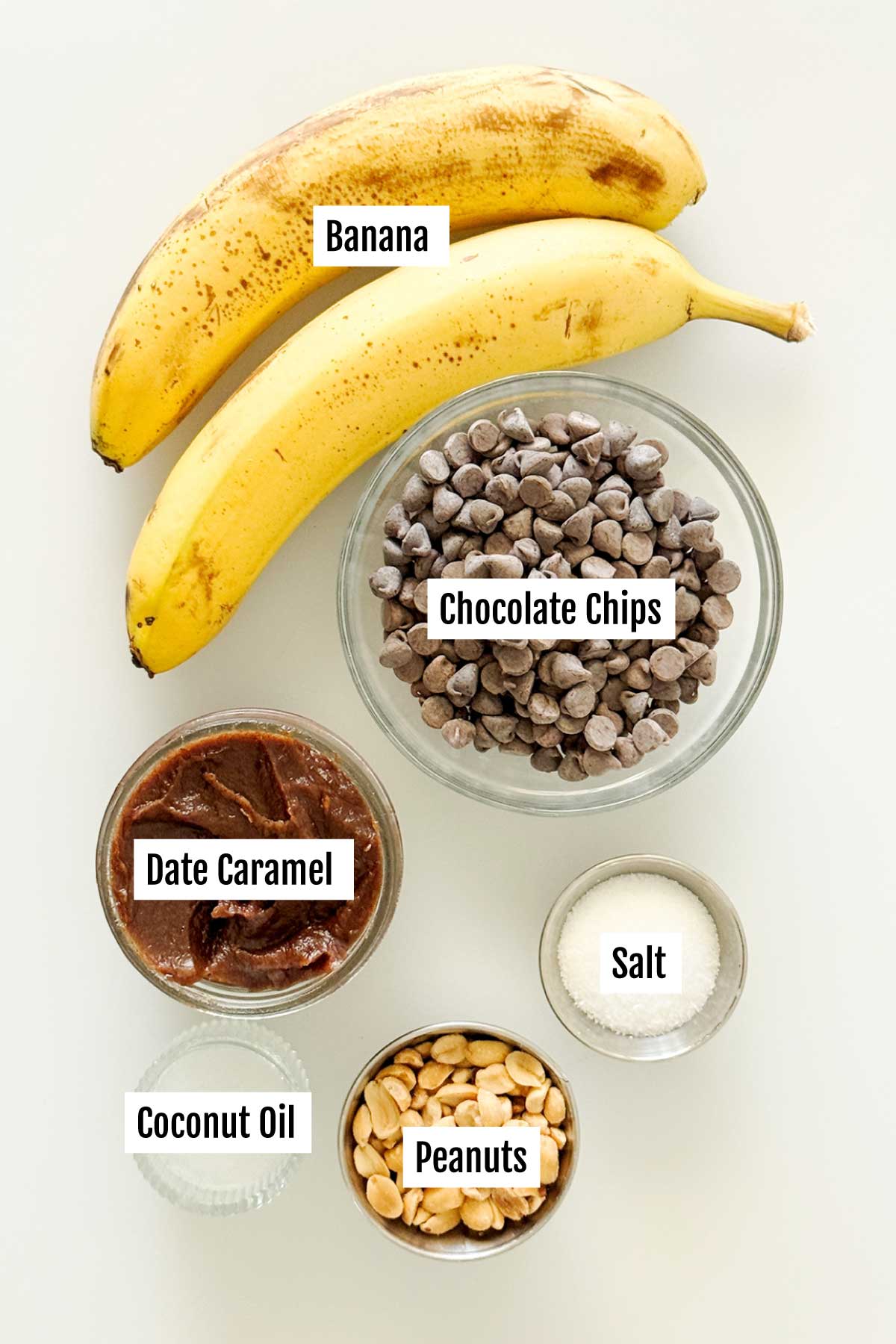 All the ingredients you need to make healthy frozen banana Snickers.