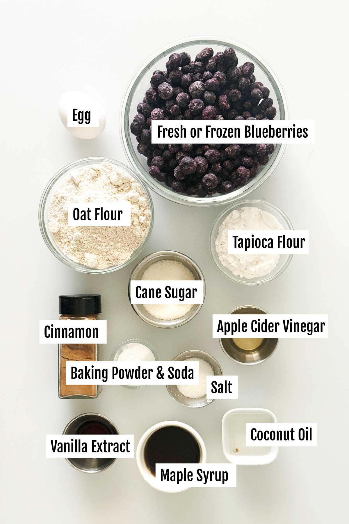 All the ingredients you need to make gluten-free blueberry cobbler with oat flour.