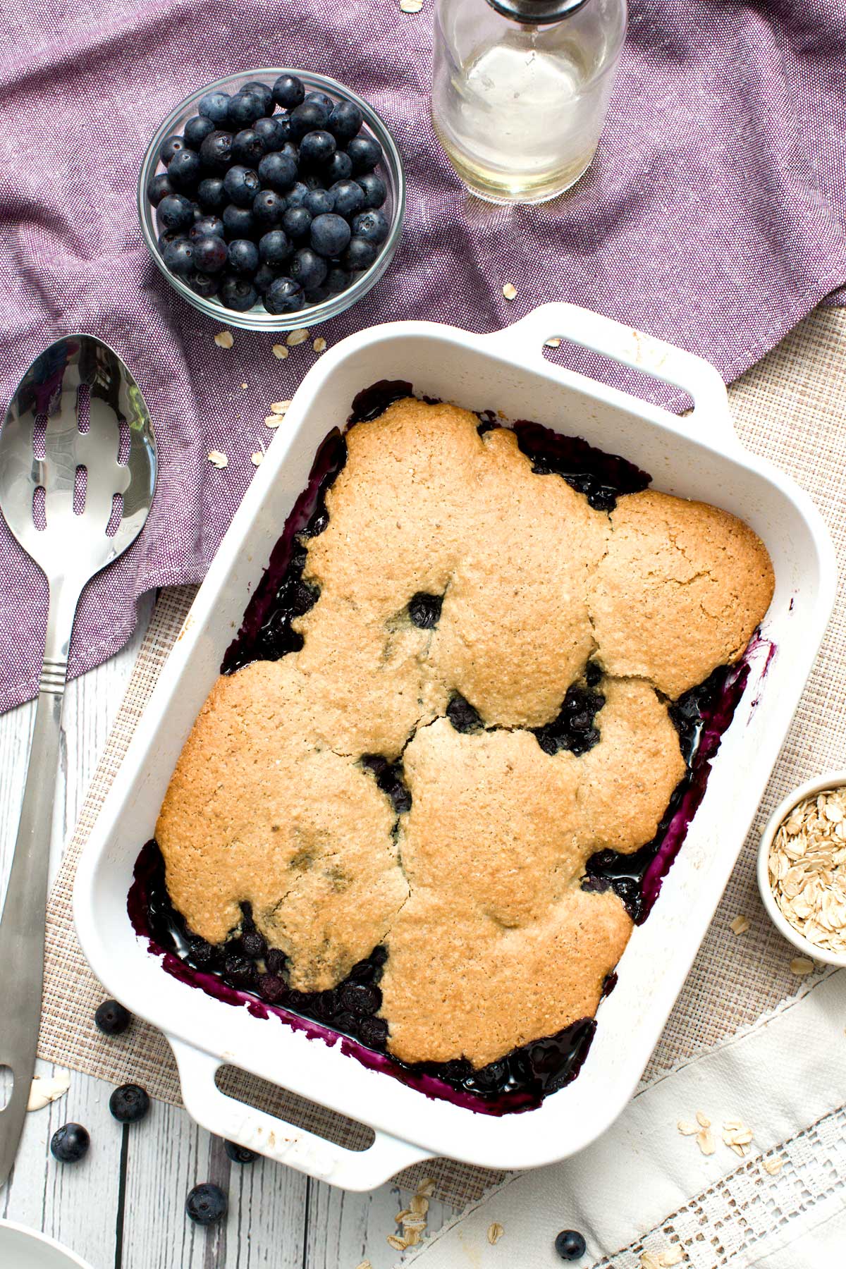 Gluten-free blueberry cobbler made with oat flour.