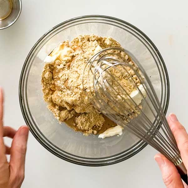 Adding all the peanut butter Greek yogurt ingredients to in a bowl.