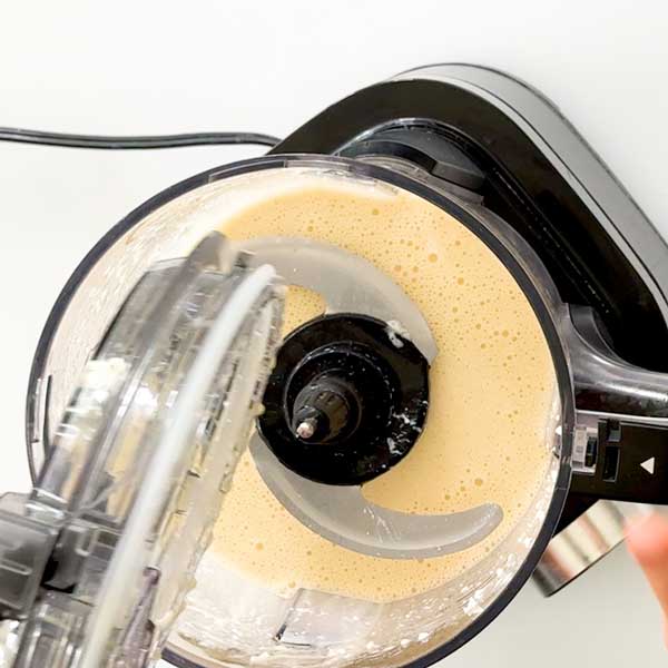 The wet ingredients blended together in the food processor.
