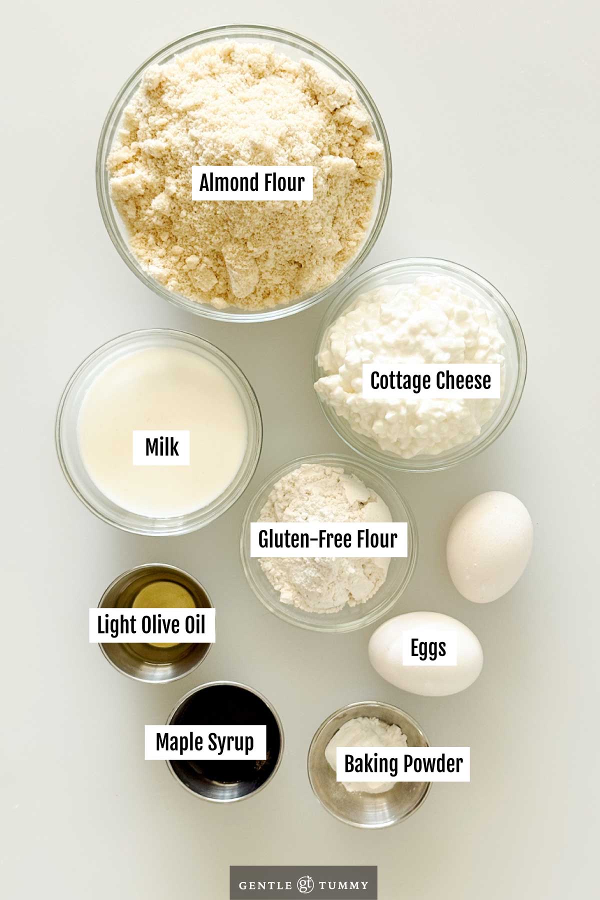 All the ingredients you need to make cottage cheese waffles with almond flour.