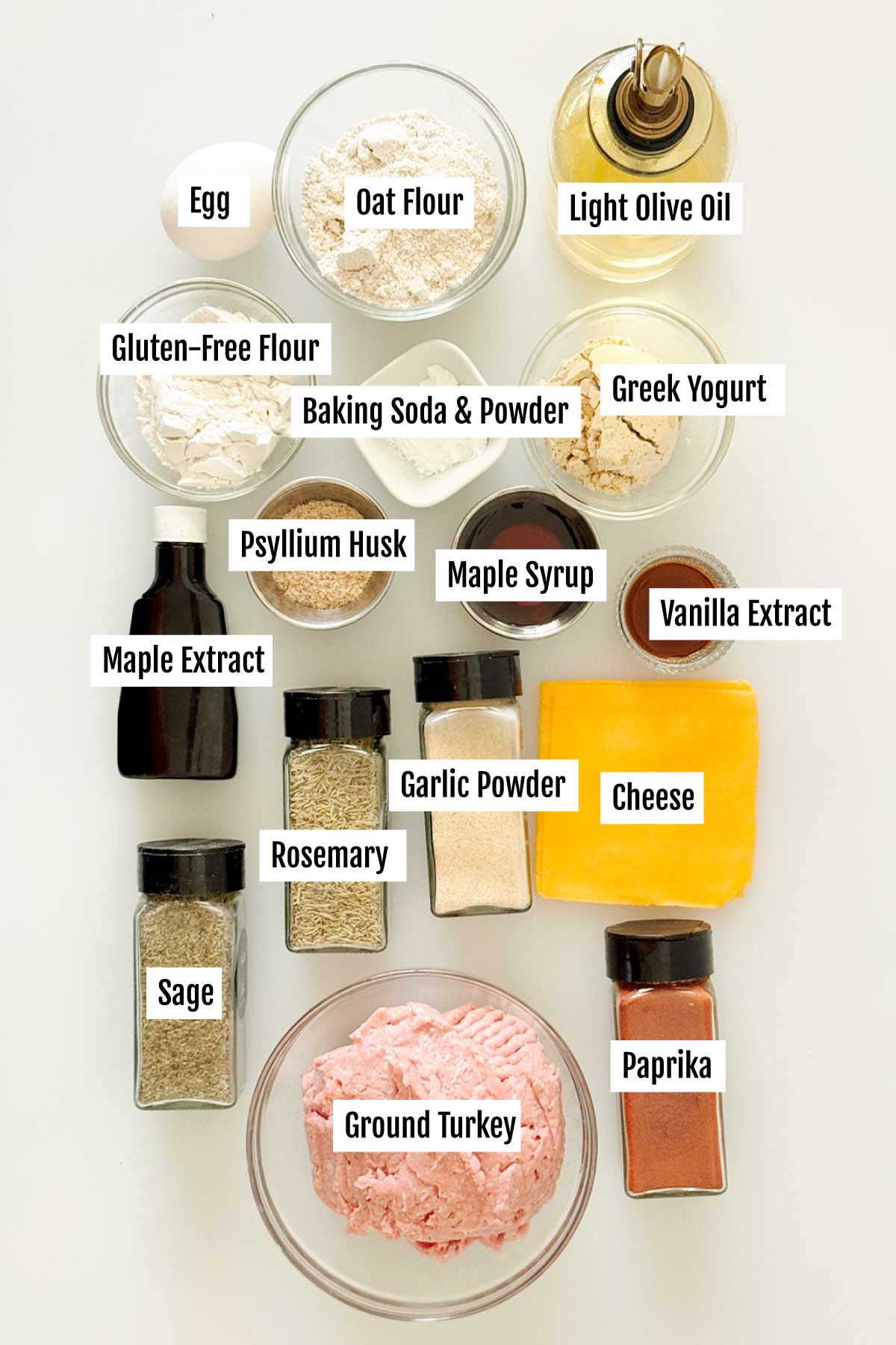 All the ingredients you need to make a high-protein McGriddle sandwich with maple turkey sausage patties and pancakes.