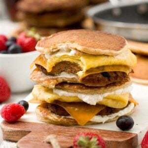 High protein and gluten-free Mc griddle pancake sandwiches with maple ground turkey patties.