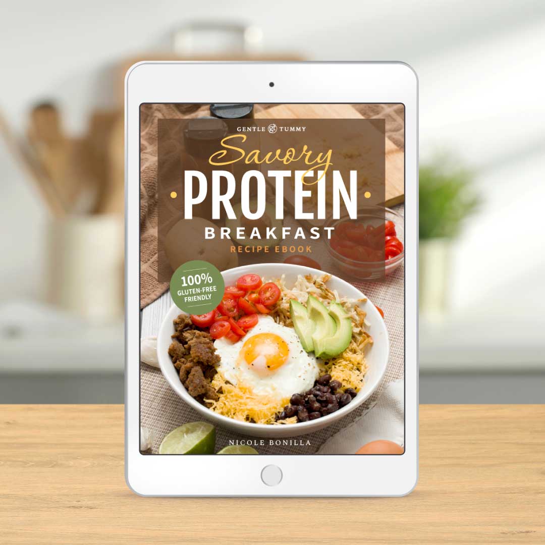 An iPad with the Gentle Tummy Savory Protein Breakfast Recipe Ebook.