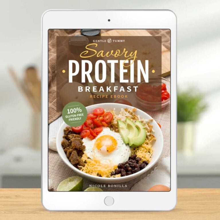 Cover image of the Gentle Tummy Savory Protein Breakfast Recipe Ebook.