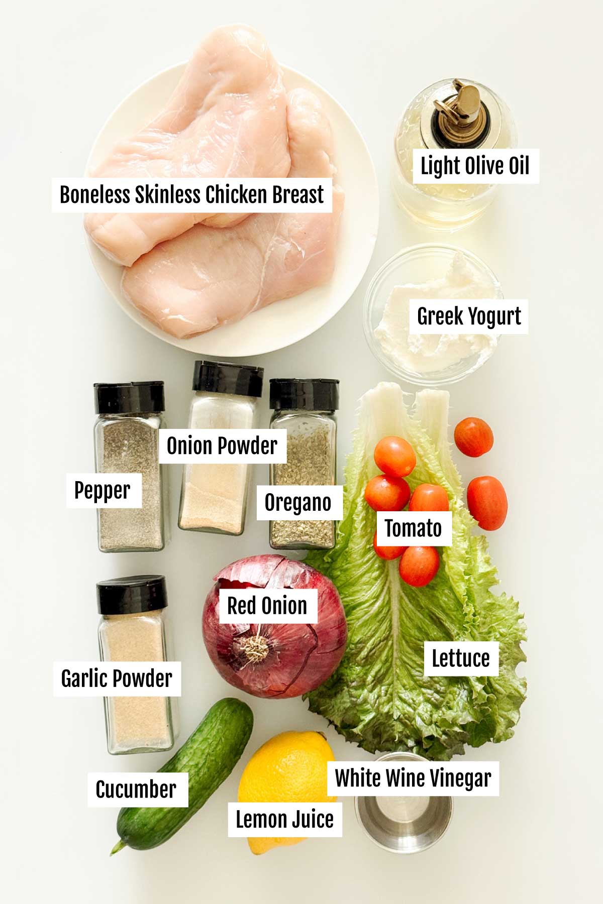 Everything you need to make Greek yogurt chicken breast gyros with homemade tzatziki sauce and optional gluten-free naan or pita bread.